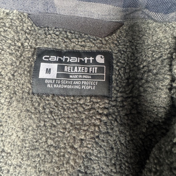 Carhartt Relaxed Fit Sherpa Lined Flannel Shirt Jacket Blue Plaid Med - Picture 6 of 10